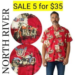 North River USA Flag Biker Motorcycle Patriotic Short Sleeve Shirt Sale 5 for 35